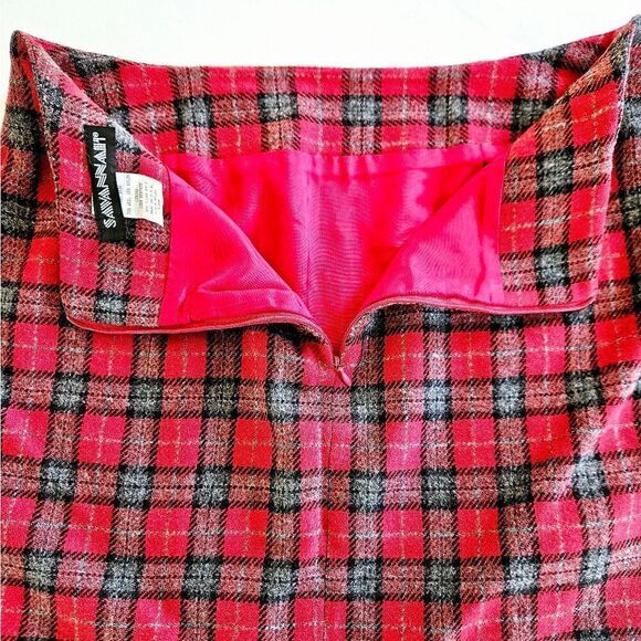 Vintage Savannah 1980's Red Plaid Tartan Wool Blend Mini Pencil Preppy Skirt 12P - Picture 6 of 6